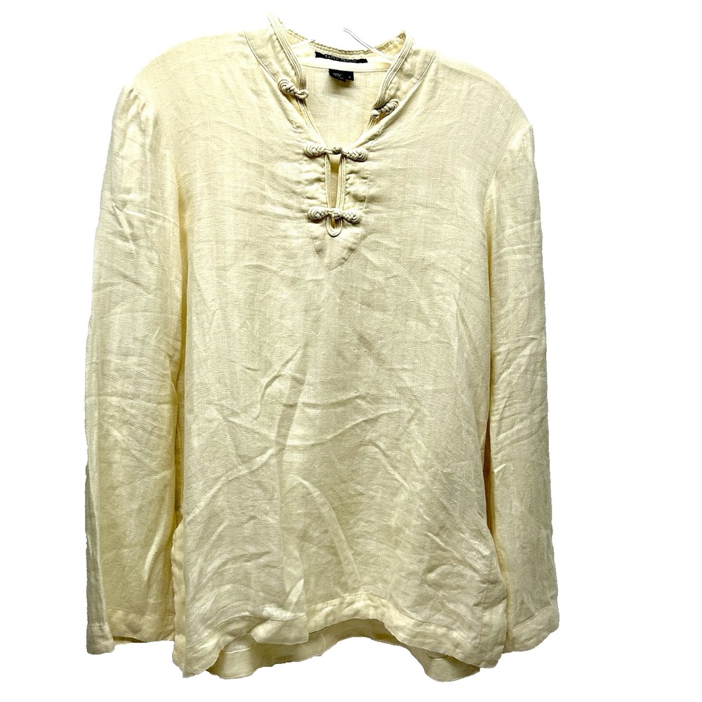 Lauren Ralph Lauren Women's Small Cream Linen V-Neck Blouse Top (A3)